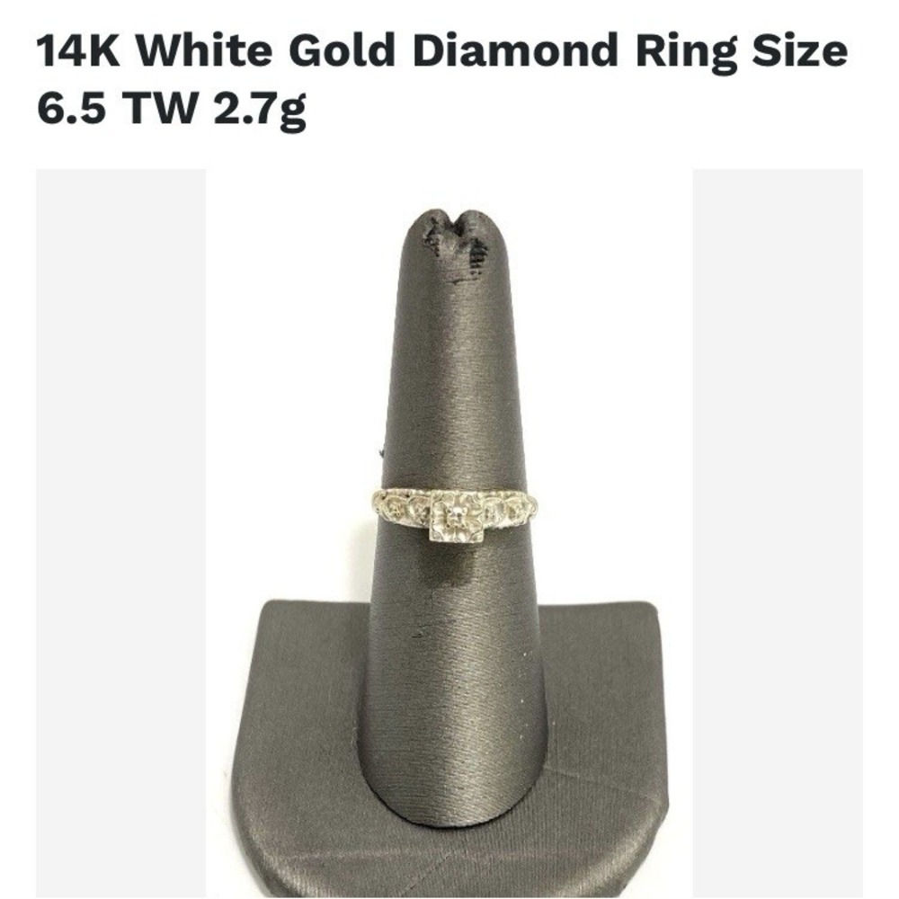 Beautiful Antique 14k White Gold Women's Diamond Engagement Ring TW‎ 2.7g Sz.6.5